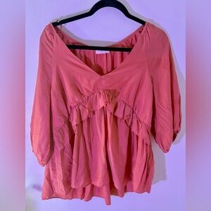 Pink Lily Coral Ruffle Blouse